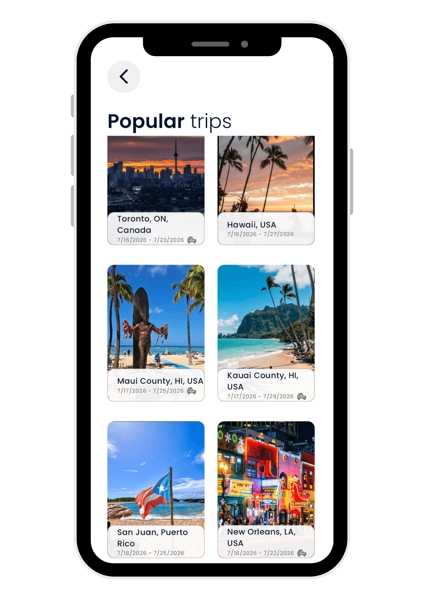 The Aupairtrip app showing popular trips au pairs can join
