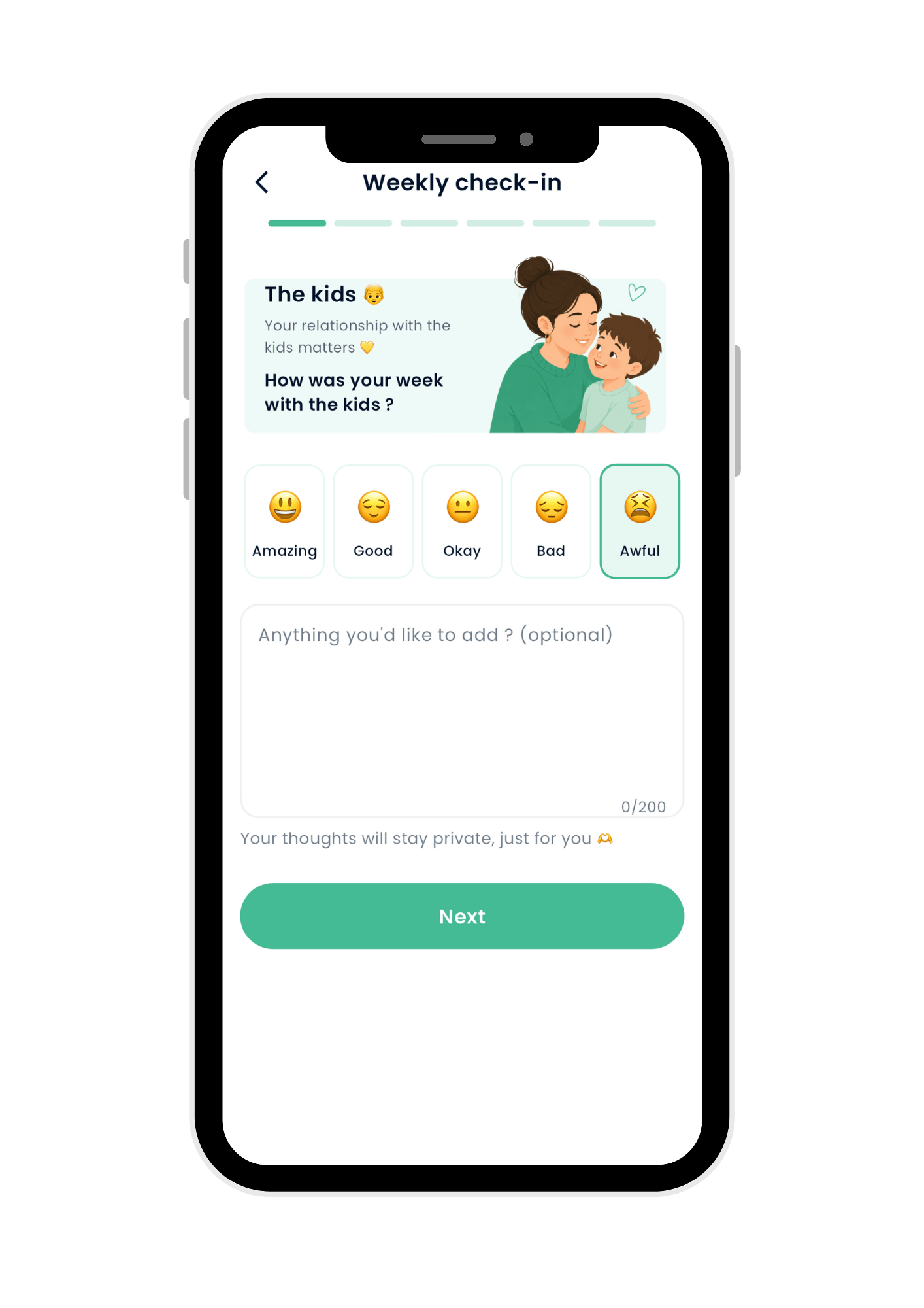 The Aupairtrip app wellbeing screen