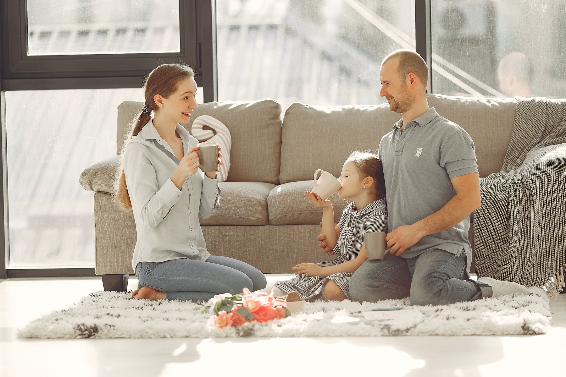 A happy host family together at home